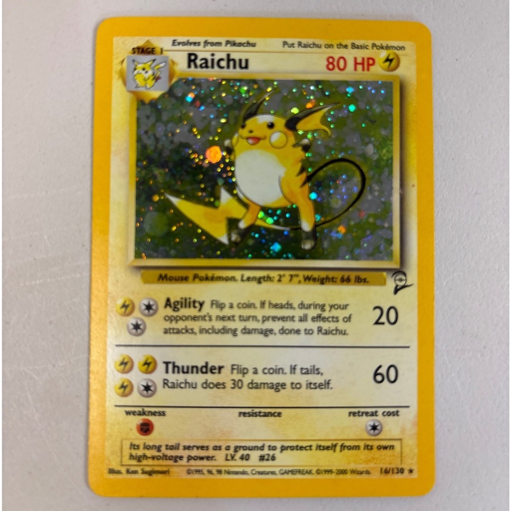 Pokemon Raichu Holo Rare Base Set 2 16/130 WOTC Vintage TCG Card